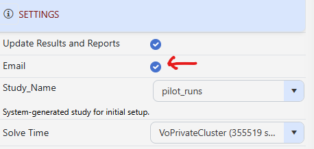 Run Manager email checkbox